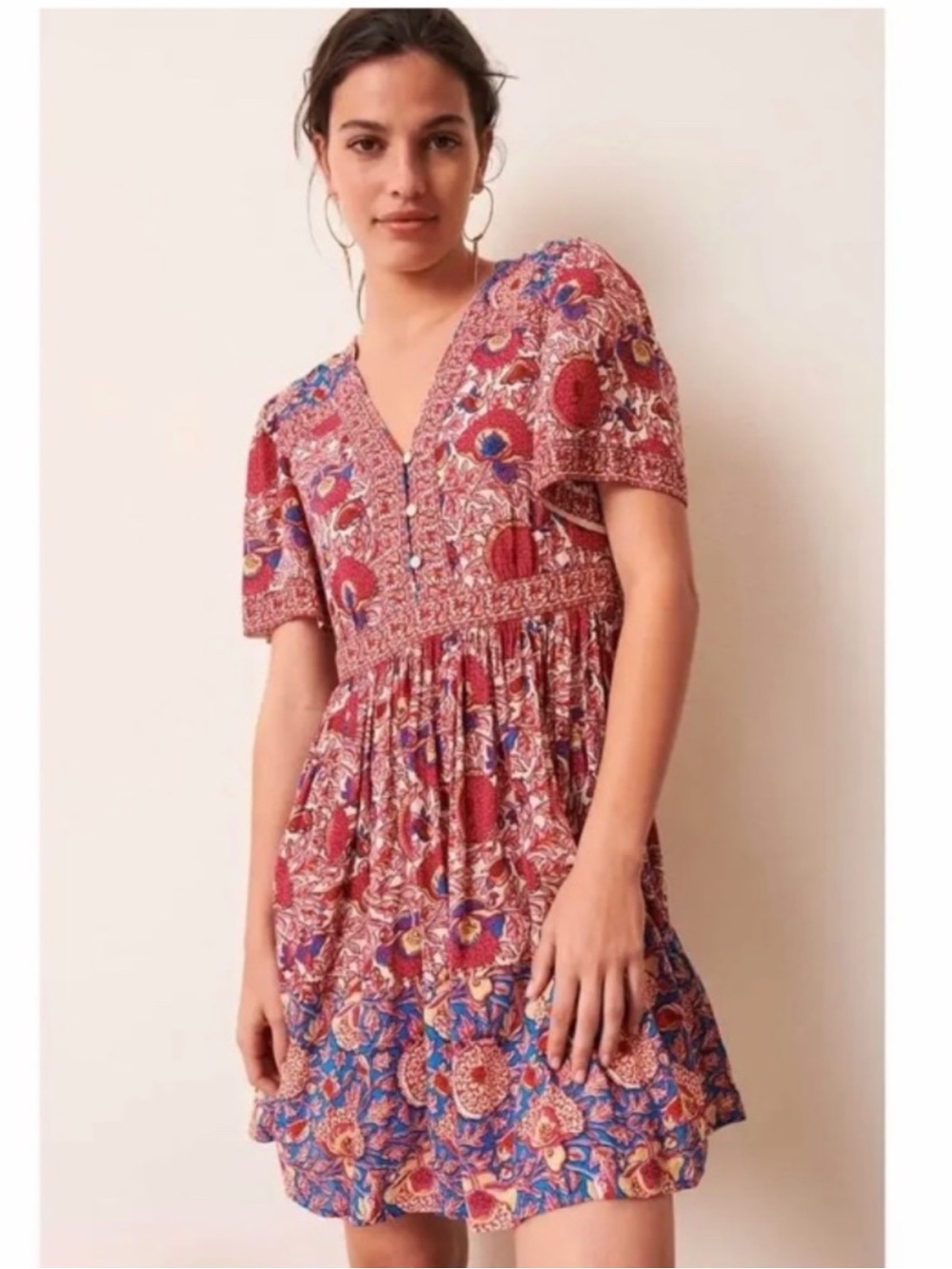 Ba&Sh Valia Floral Printed Mini Dress in Fuchsia summer travel size medium